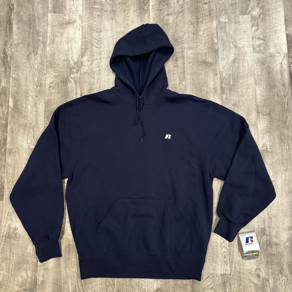 Vintage Russell Athletic Pro Cotton Hoodie Sweatshirt Navy Blue Y2K 90s NEW